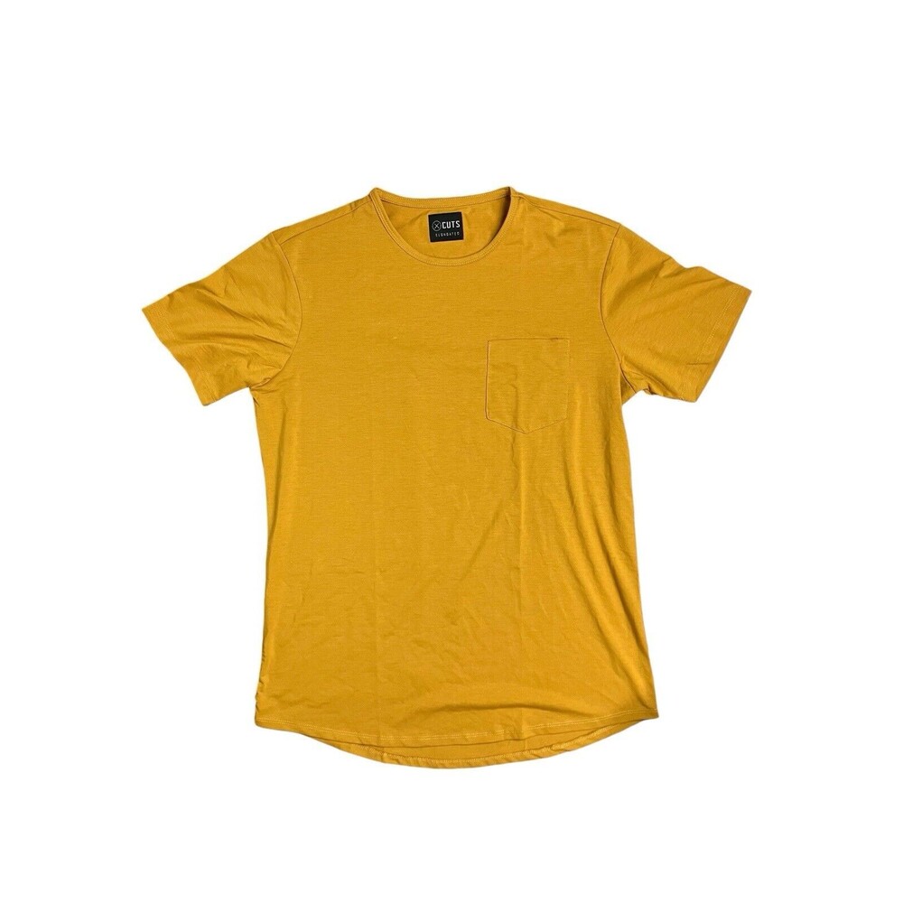 Cuts Clothing  T-Shirt Men's L‎ Mustard Yellow Elongated Hem Fit 4-Way Stretch